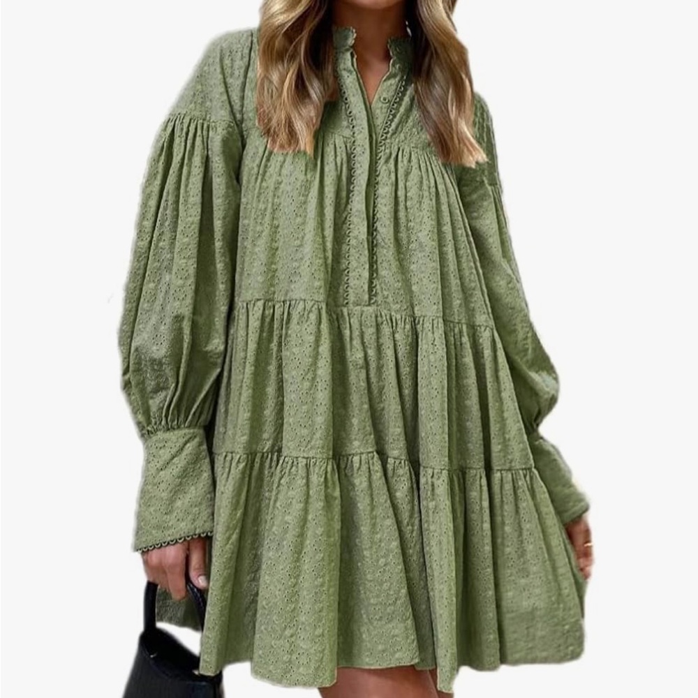 Roiii button down Olive Embroidered Dress